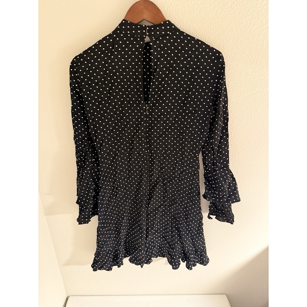 Zara Midi Dress Size X-Small in Black White Polka Dots High Neck Ruffle Sleeves - Picture 7 of 9